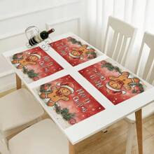 姜饼人印花餐垫，耐磨防滑防油餐桌垫，派对桌面保护垫，防滑防污圣诞杯垫，送给朋友的实用礼物 - 彩色 - 查看 9