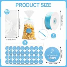 220 Pcs Clear Popcorn Bags Bulk 4.92 X 10.83 Inch Cellophane Treat Bags With She Is Going To Pop Label 2 Rolls Ribbon Plastic Popcorn Bags For Party Gift Wrapping Food Storage Shower Decor(Blue) - 220 chiếc - Xem 2