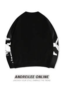 Áo len dài tay dáng rộng thoải mái ANDREILEE dành cho nam, họa tiết trừu tượng không đều, phối màu độc đáo, thích hợp cho mùa xuân, thu và đông. - màu đen - Xem 3