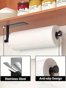 1 pieza Barra para toallas de acero inoxidable, portarrollos de papel higiénico, portapapeles de servilletas, montado en pared para cocina/baño, opciones de montaje con o sin taladro