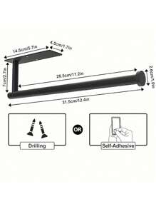 1 pieza Barra para toallas de acero inoxidable, portarrollos de papel higiénico, portapapeles de servilletas, montado en pared para cocina/baño, opciones de montaje con o sin taladro