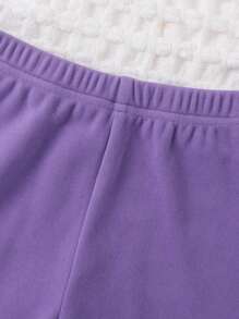 2pcs/Set Young Girl Solid Color Fleece Crew Neck Pullover And Pants Suit, Autumn/Winter - Multicolor - View 6