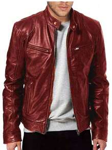 Men's Zip Up PU Leather Jacket, Fall/Winter