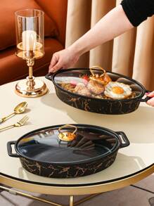 1/3 件陶瓷盘，适用于餐厅、客厅、厨房、餐盘、烤盘、砂锅，适用于面包、火鸡、奶酪、披萨、户外、婚礼、派对、礼物、生日、圣诞节、感恩节礼物、丰收节、家庭晚餐 - 黑色 - 查看 5