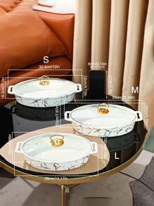 1/3 件陶瓷盘，适用于餐厅、客厅、厨房、餐盘、烤盘、砂锅，适用于面包、火鸡、奶酪、披萨、户外、婚礼、派对、礼物、生日、圣诞节、感恩节礼物、丰收节、家庭晚餐 - 黑色 - 查看 3