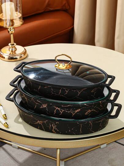 1/3pcs Ceramic Plates, Suitable For Dining Room, Living Room, Kitchen, Dinner Plates, Bakeware, Casserole Pots, Suitable For Bread, Turkey, Cheese, Pizza, Outdoor, Wedding, Party, Gift, Birthday, Christmas, Thanksgiving Day Gift, Harvest Festival, Family Dinner