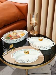 1/3 件陶瓷盘，适用于餐厅、客厅、厨房、餐盘、烤盘、砂锅，适用于面包、火鸡、奶酪、披萨、户外、婚礼、派对、礼物、生日、圣诞节、感恩节礼物、丰收节、家庭晚餐 - 黑色 - 查看 4