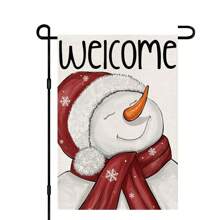 1 chiếc Cờ Giáng sinh vui vẻ cho khu vườn mùa đông, Biển báo nhỏ hình người tuyết bằng vải bố hai mặt, Đồ trang trí sân ngoài trời ngày lễ - Đỏ và trắng - Xem 13