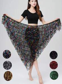 1pc Boho Belly Dance Waist Chain Tassel Waist Wrap Skirt, Dancer Waist Belt Sequin Waistband, Suitable For Festival Dance Performances Summer