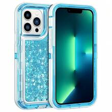 Modes Wireless For IPhone 15 Pro 6.1 Inch Dual Layer Protective Shockproof Tough Defender Sparkling Liquid Glitter Heart Case Cover - 藍色 - 查看 1