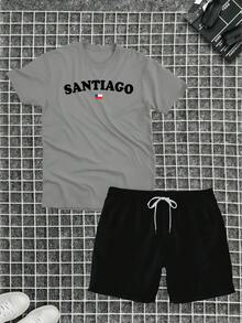 Santiago Kit Cotton T-Shirt + Tectel Shorts Summer Set - Xám - Xem 1