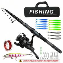 Spinning Casting Carbon Fishing Rod  2.4m-3m Portable Travel Rod Spinning Fishing Rods Fishing Tackle Telescopic - Black - View 1