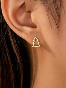 1 Cặp bông tai đinh tán hình cây thông Noel Quà tặng trang sức ngày lễ Giáng sinh mùa đông tối giản cho phụ nữ - Vàng - Xem 2