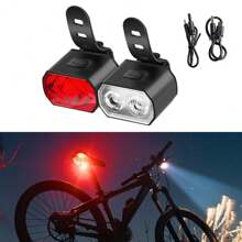 1 件 USB 可充电亮红白自行车灯组，山地自行车前灯和尾灯，适合户外骑行 - 彩色 - 查看 3