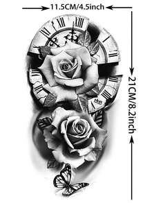 1 tờ hình xăm tạm thời hoa hồng đen mẫu đơn hoa cho nam nữ người lớn cánh tay chân đùi cẳng tay tay áo ống chân, hình dán hình xăm giả chân thực chống nước 3D lâu trôi - màu đen - Xem 4