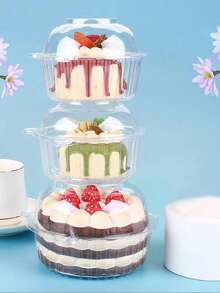 Bộ 10 hộp nhựa trong suốt đựng bánh rán, bánh kem, hộp hình tròn, hộp nhựa có khóa đựng bánh ngọt, đế đựng bánh - trắng - Xem 5