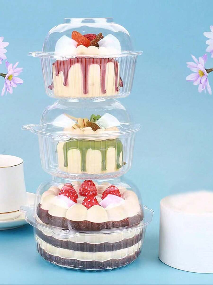 Bộ 10 hộp nhựa trong suốt đựng bánh rán, bánh kem, hộp hình tròn, hộp nhựa có khóa đựng bánh ngọt, đế đựng bánh - trắng - Xem 1