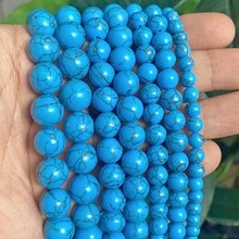 Hạt tròn trơn màu xanh dương, đỏ, trắng sọc, xanh ngọc, dài 15 inch, kích thước 4/6/8/10/12mm, dùng để tự làm trang sức. - màu ngọc lam - Xem 20