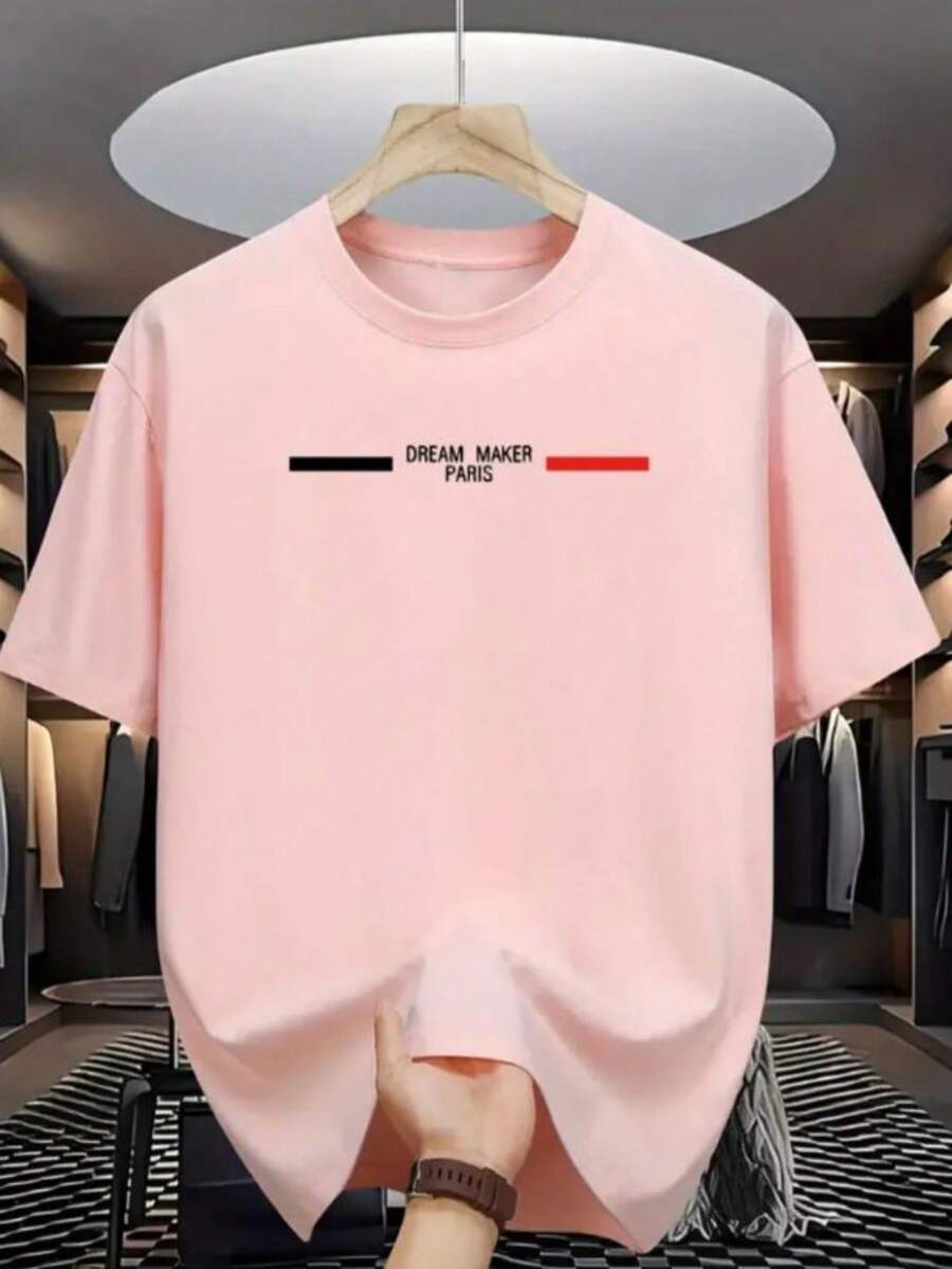 Dream Maker Paris Men's Printed Shirt 100% Cotton Short Sleeve Round Neck New Arrival - Màu Hồng baby - Xem 1