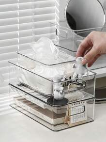 3pcs Stackable Clear Plastic Storage Boxes - Multi-Functional And Space Saving Organizer Bins For Kitchen, Bathroom, Bedroom, Living Room And Office - Clear - View 3