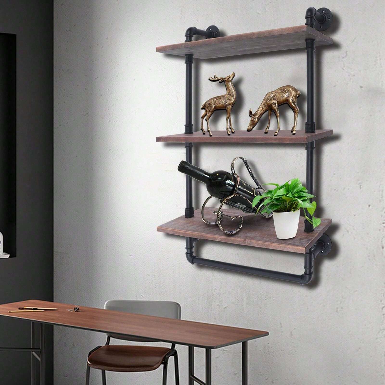 Industrial Retro Wall Mounted Iron Water Pipe Shelf Hung Bracket