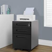 3 Drawer Steel Metal Filing Cabinet With Embedded Handle And Lock (Black) - White + Metal - View 11
