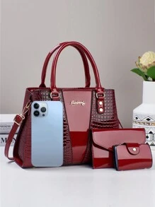 3-Piece Set PU Handbag For Women, Elegant Fashion Tote With Coin Purse And Card Holder, Versatile Large Capacity Shoulder Bag, Chic Bag With Stylish Design, Available In Multiple Colors, Best Mother Day Gifts Ever