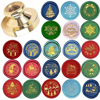BAOFALI 1 PC Merry Christmas Elements Wax Stamps Removable Round Brass Heads NO Handle Deer, Berry, Bell, Santa Claus Wax Stamp For Decorations, Greeting Cards, Envelopes, Wine Bottle Wrappers, Notebooks, Perfume Bottles