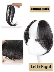 2pcs Middle-Part Bangs Hair Extensions Black Hair Clip In Forehead Hair Extensions Synthetic Natural Invisible Seamless French Side Bangs Hairpieces - Black - View 10