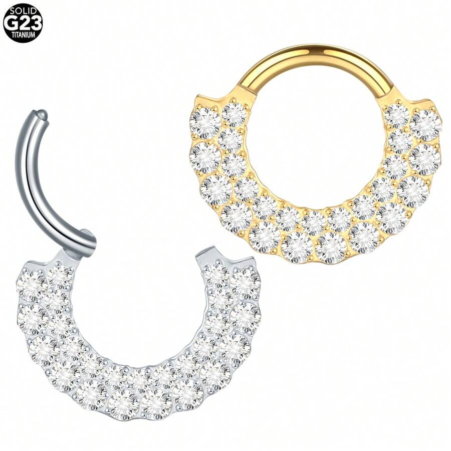 1 chiếc khuyên tai tròn titan hai hàng Zirconia cho phụ nữ xỏ khuyên sụn vành tai Daith trang sức cơ thể