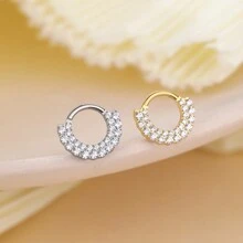 1 chiếc khuyên tai tròn titan hai hàng Zirconia cho phụ nữ xỏ khuyên sụn vành tai Daith trang sức cơ thể - TF649 - Xem 5