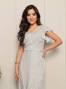 ANLE MODAS-Printed Wrap Dress/Tie At The Waist - 白色 - 查看 3