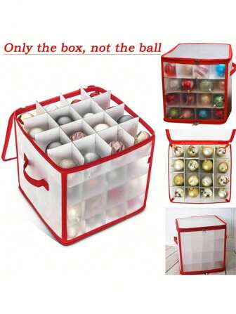 קופסת אחסון לקישוט חג המולד עם מחיצה - יכולה להכיל עד 64 קישוטי חג המולד, מיכל מתקפל עם ידית, קישוטי חג המולד (ללא כדור), מתנת חג המולד