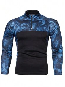 1 buc. Hanorac Jogger de camuflaj pentru fitness în aer liber pentru bărbați în stil prieten, hanorac casual cu mânecă lungă, cu guler în picioare, pentru gimnastică și îmbrăcăminte ocazională