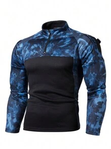 1 buc. Hanorac Jogger de camuflaj pentru fitness în aer liber pentru bărbați în stil prieten, hanorac casual cu mânecă lungă, cu guler în picioare, pentru gimnastică și îmbrăcăminte ocazională