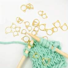 60/100piezas Juego de marcadores de punto de crochet y tejido con diseño de cabeza de gato en colores variados, disponible en 3 tamaños, incluye sostenedores de puntada y marcadores de tejer seguros, accesorios prácticos de crochet con cierre, anillos con patrón de gato lindo, para accesorios de herramienta auxiliar de aguja de metal, marcadores de costura y tejido (color aleatorio) - Plata+Negro+Oro+Oro rosa - Ver 3