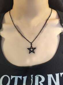 复古哥特式暗黑风格星形项链，黑色星形项链 - 黑色 - 查看 2
