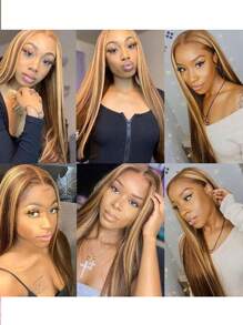 30 Inch 13x4 Highlight Ombre Straight Lace Front Wigs Human Hair Pre Plucked #4/27 Colored Wigs Honey Blonde Brazilian Lace Frontal Wigs Human Hair For Women With Baby Hair - SP4/27 - View 6
