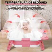 Bañera Plegable para Bebe, Tina de Baño para Bebe con Cojín Antideslizante y Pantalla de Temperatura, Bañera de Viaje Portátil para Recién Nacido (Rosa) - Rosa - Ver 6