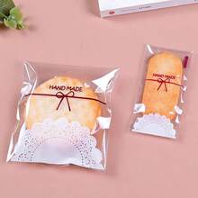 100 个自封包装袋，手工制作的食品礼品袋，带蕾丝蝴蝶结装饰 - 彩色 - 查看 2