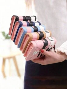 Cartoon Cute Cat Design Short Zip Closure Women Wallet, PU Leather Change Purse, Great Gift Idea For Students, Girls, Christmas - Pink Purse - Multicolor - View 4
