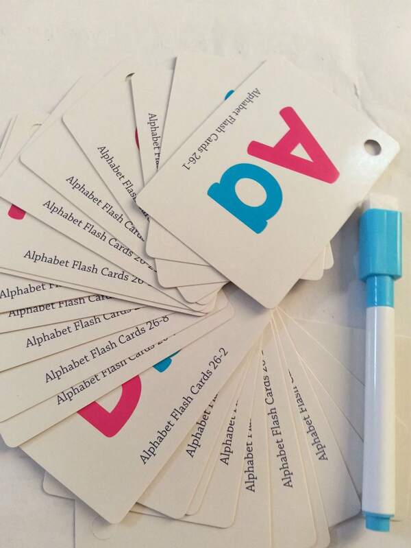 26pcs Children's Early Education English Alphabet Cartoon Learning Reusable Memory Flash Cards (Circle And Pen Color Random)