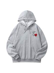 Must-Have Item For Your Wardrobe, Women's Thermal Lined Hoodie With Letter Print, 2024 Autumn/Winter New Arrival, Suitable For Casual Daily Wear. The Sweatshirt Offers Endless Styling Possibilities And Keeps You Comfortable All The Time. - Grey - View 4