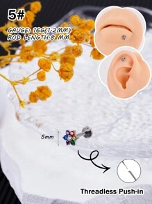 1 chiếc khuyên tai thời trang bằng đá Rhinestone trang trí bằng titan không cần xỏ chỉ màu 5A Zirconia hình hoa tai hình trái tim hình bướm G23 cấp độ cấy ghép khuyên tai hình hoa hồng - Nhiều màu - Xem 10