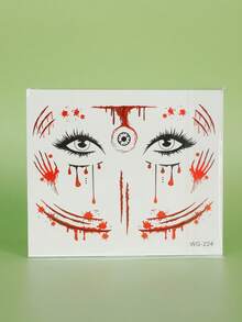 1pc Halloween Face Sticker, Scar & Blood Temporary Tattoo, Waterproof & Sweat-Resistant, Disposable Tattoo Sticker, Unisex, Suitable For Face, Neck, Arms And Other Body Parts, Creating Realistic Tattoo Effect - Multicolor - View 9