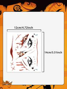 1pc Halloween Face Sticker, Scar & Blood Temporary Tattoo, Waterproof & Sweat-Resistant, Disposable Tattoo Sticker, Unisex, Suitable For Face, Neck, Arms And Other Body Parts, Creating Realistic Tattoo Effect - Multicolor - View 7