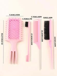 4pcs Styling Hair Brush Set, Hollow Out Comb, Teasing Brush, Rat Tail Comb & Edge Control -, Fragrance-Free, Ideal For All Hair Types - Multicolor - View 10