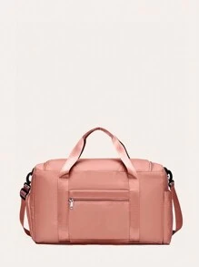 Durable Nylon Foldable Tote Bag With Separate Shoe Compartment, Suitable For Storing Sportswear, Yoga Gear, Travel Items, School Supplies - Pink - View 5