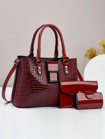3-Piece Set PU Handbag For Women, Elegant Fashion Tote With Coin Purse And Card Holder, Versatile Large Capacity Shoulder Bag, Chic Bag With Stylish Design, Available In Multiple Colors, Best Mother's Day Gifts Ever