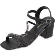 Sandália Feminina Salto Bloco Alto Grosso Tiras Strass Em S - Preto - Visão 2